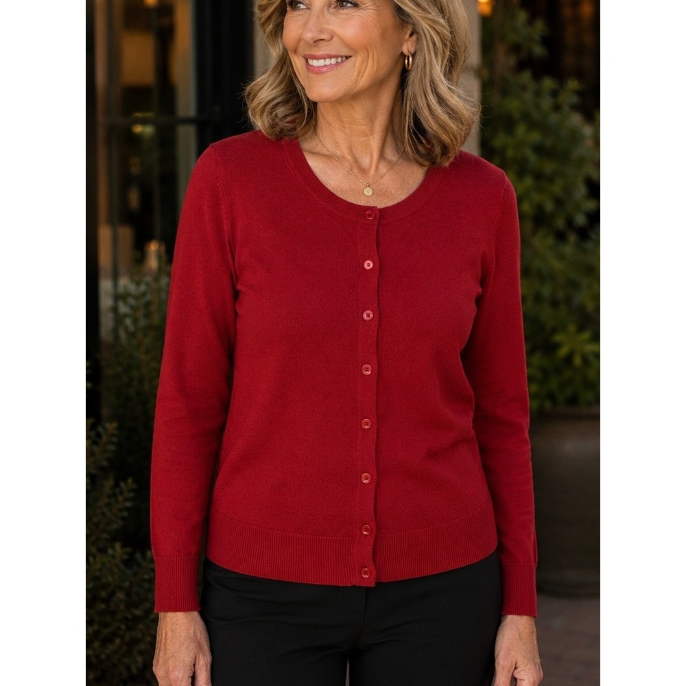 Talbots Red Pima Cotton Blend Button Front Cardigan Sweater Small Petite Classic